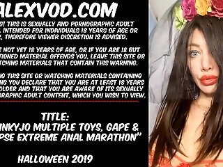 Hotkinkyjo multiple toys, gape & prolapse extreme anal marathon on Halloween 2019